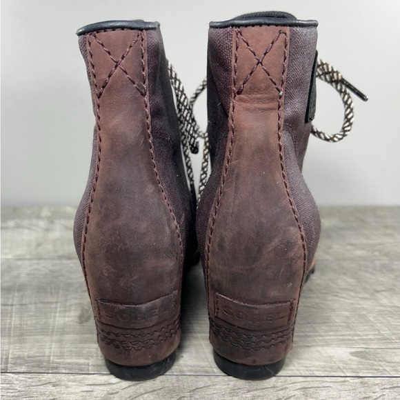 Sorel LL5329 PDX Wedge Women’s Brown Leather & Canvas Booties Boots Size 8.5 - Picture 6 of 10